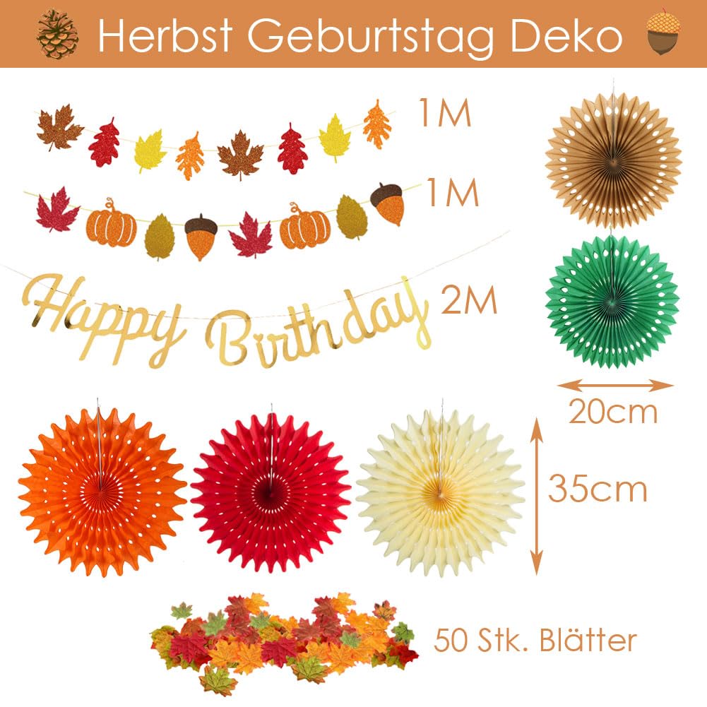 Herbst-Deko-Set Mit Papierfächern, Pompons, Laternen & Sternengirlande – Buntes DIY-Party-Dekor In Rot, Orange, Gelb