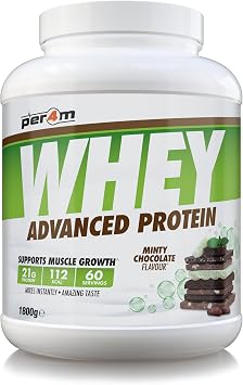 Per4m Whey Protein Powder | High Protein Shake for Muscle Growth & Recovery | Low Sugar Gym Supplement | Sports Nutrition Drink + Amino Acids (1800g, Minty Chocolate)