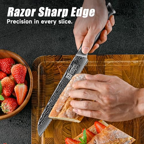 KEEMAKE Serrated Bread Knife, 8 Inch Japanese Damascus Kitchen Knife Wave Edge with G10 Ergonomic Handle, Cake Cutter Bread Slicing Knife for Sourdough Loaf Ciabatta — view 4