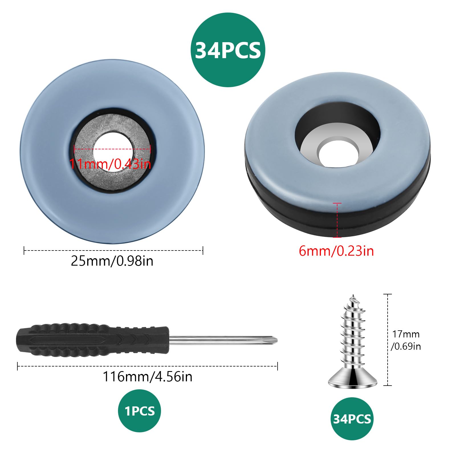 Gommini Per Mobili In Teflon Omscun - 34 Pezzi Con Viti Per Protezione Pavimenti