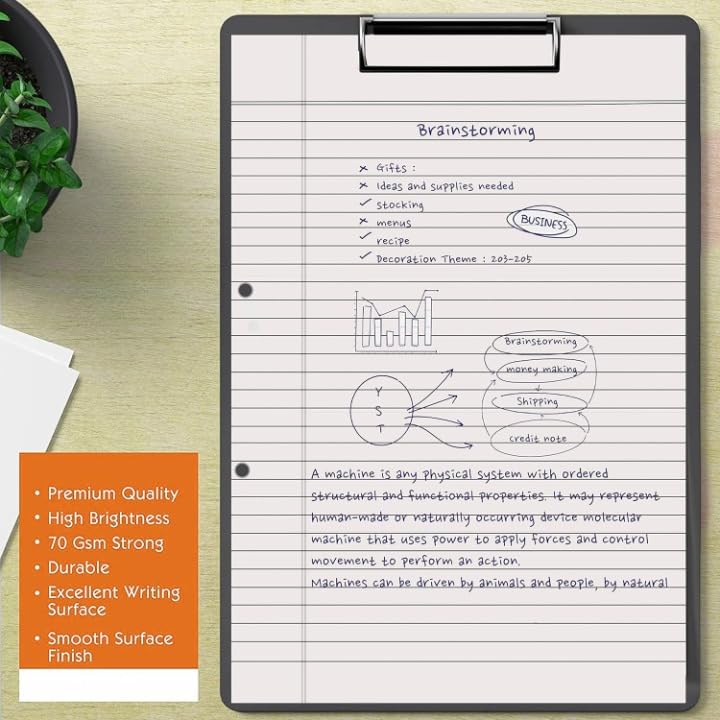 Image of Ruled Sheets A4 Size 90 GSM White Both Side Rule for Assignment, Project Work, Exam - 80 Sheets Loose Paper Bundle with Border, Punched, Grey Colour Rule and Margin - Acer Edition