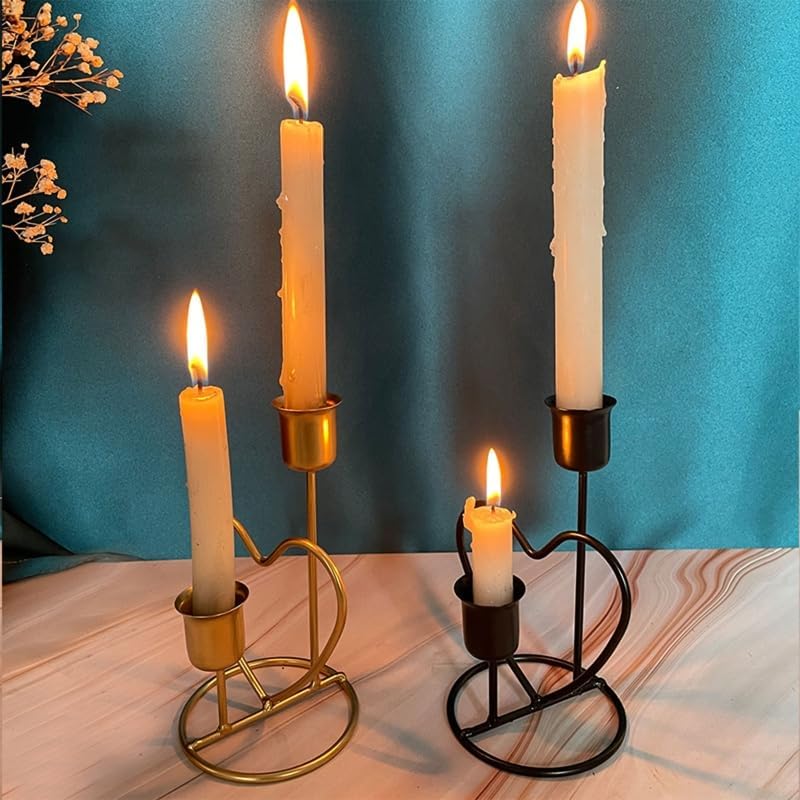 Candleholders Mini Wrought Iron Candlestick Metal Heart Shaped Candle Holder Stand Decor for Romantic Dinner Wedding Birthday Party(Gold)