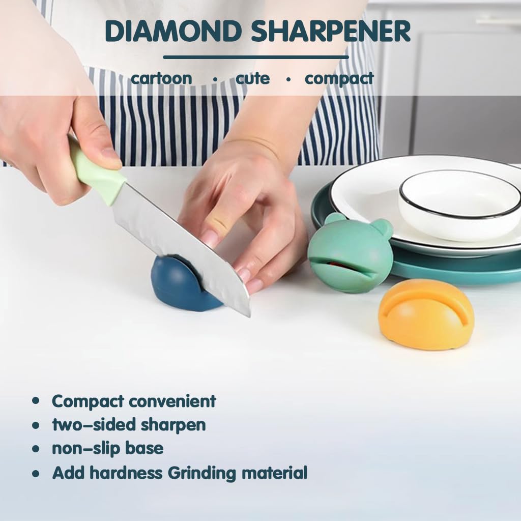 HASTHIP® 3PCS Frog-Shaped Manual Sharpener, Easy-Grip, Fast Sharpening, No Electricity Needed, for Kitchen and Scissors 4