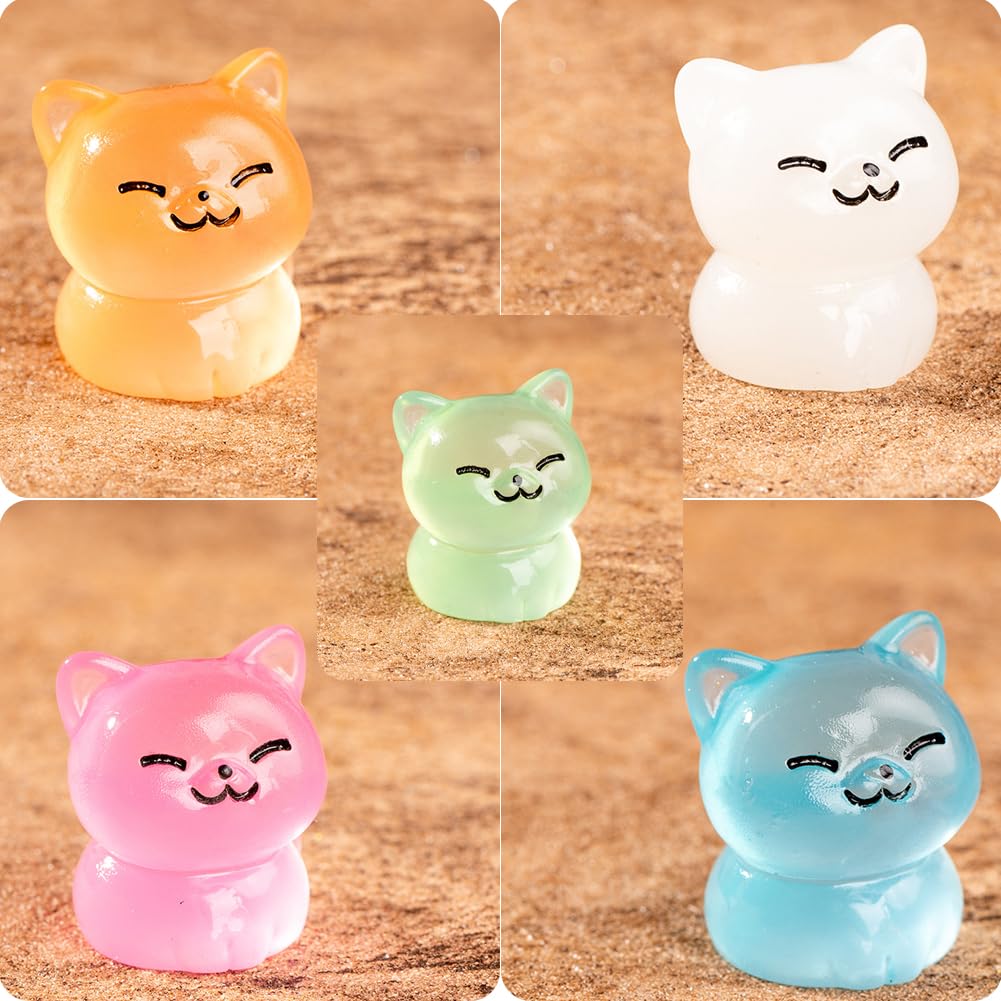 Lot De 65 Mini Chats Miniatures Lumineux En Résine Phosphorescents Pour Jardin, Maison De Poupée, Décorations De Fête (5 Couleurs