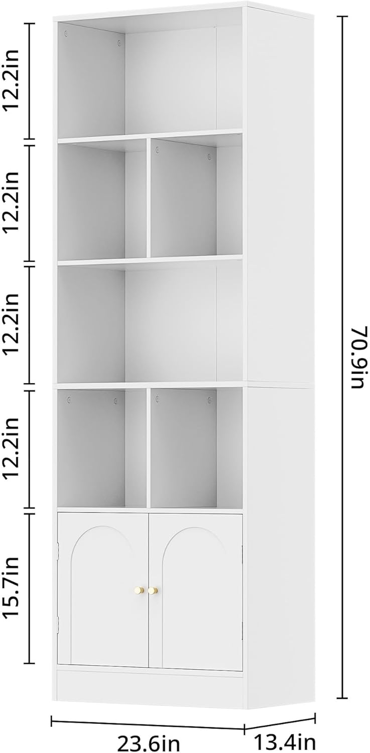Diagram showing the dimensions of the Housoul 71 inch tall bookshelf