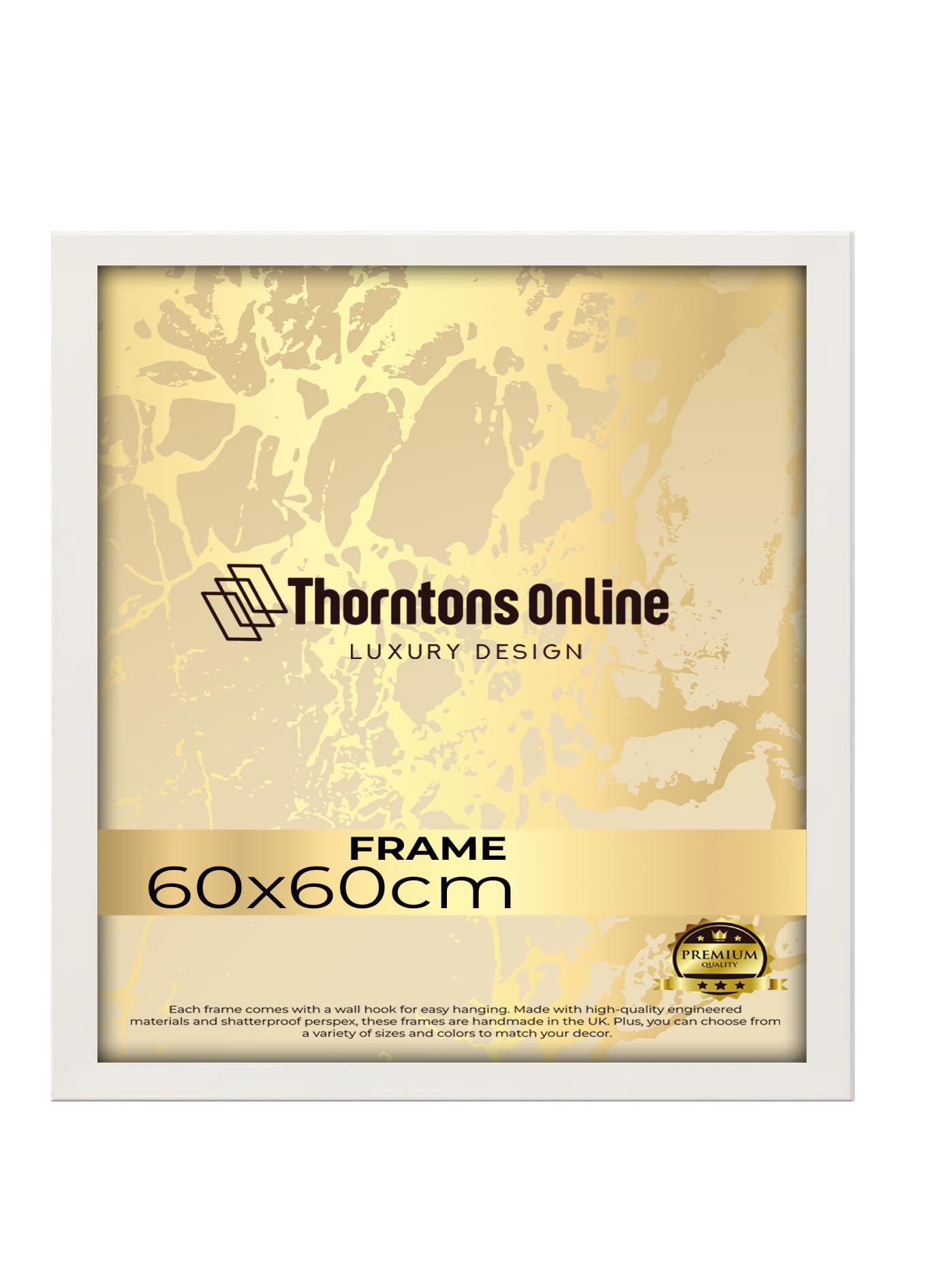 Throntons White Frame 60 x 60 cm MDF Wood Photo Picture Poster Frame with Acrylic Glass Portrait or Landscape Wall Mount Decoration Display