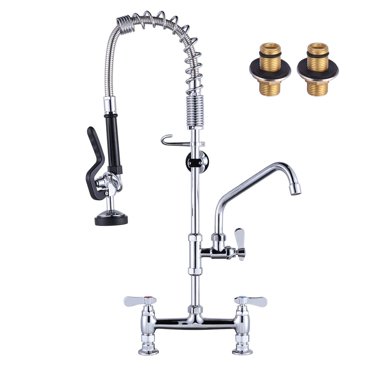 iVIGA Commercial Kitchen Faucet Deck Mount with Pre-Rinse Sprayer 26" Height Kitchen Sink Faucet 8 Inch Center with 10" Add-on Swing Spout Faucet & Coiled Spring Pull Down Spray