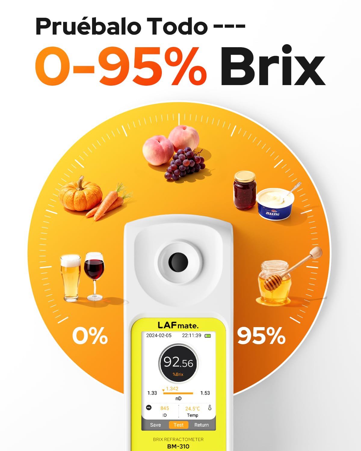 Refratómetro digital Brix con ATC para Zumo de Café, Miel, Jarabe de Arce, Medidor de Brix 0-95% Refractometro para la Elaboración de Vino y Cerveza Casera