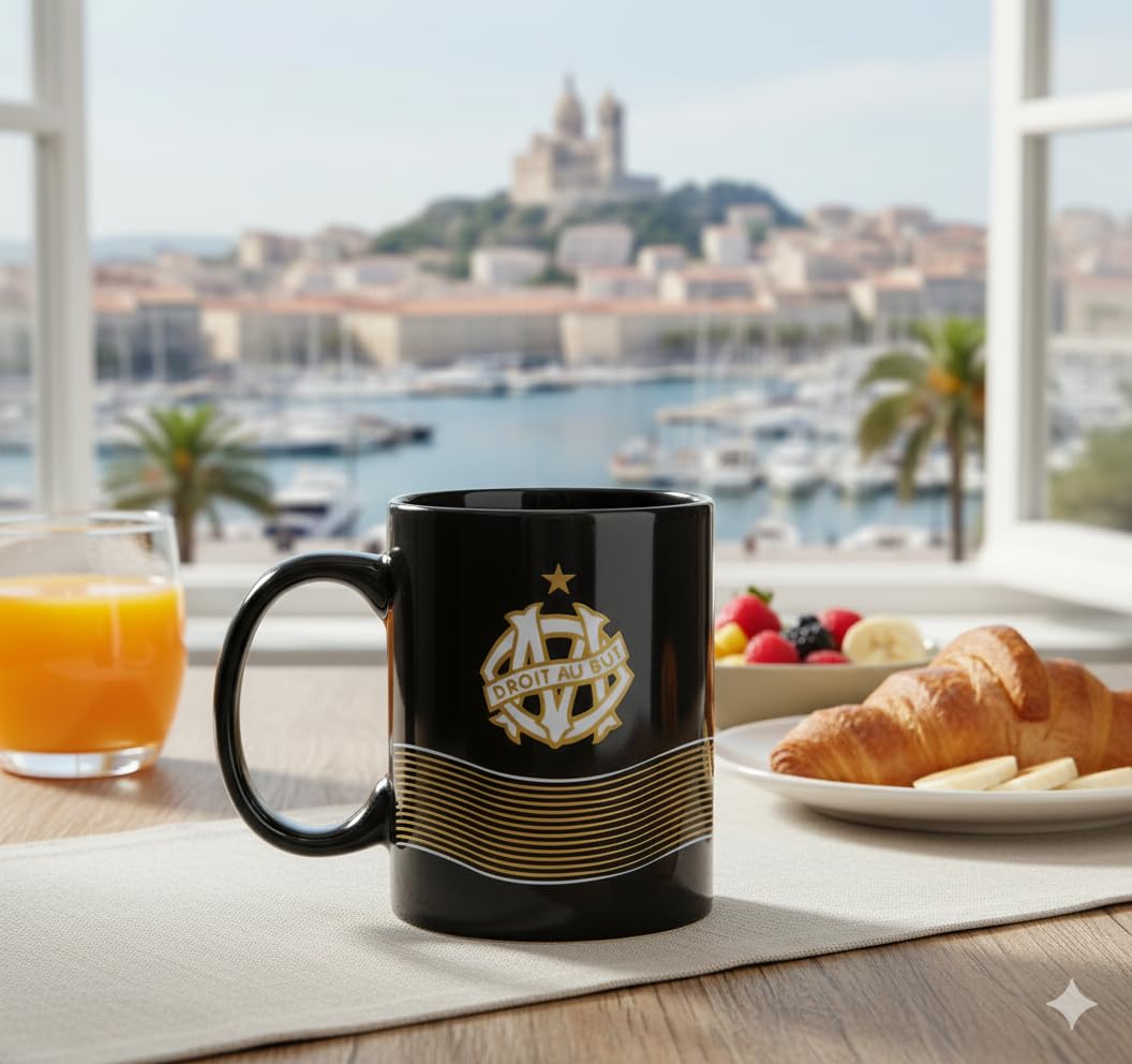 Tazza OLYMPIQUE DE MARSEILLE In Ceramica – 14x9x11 Cm, Bianca, Con Logo, Licenza Ufficiale, In Confezione Regalo