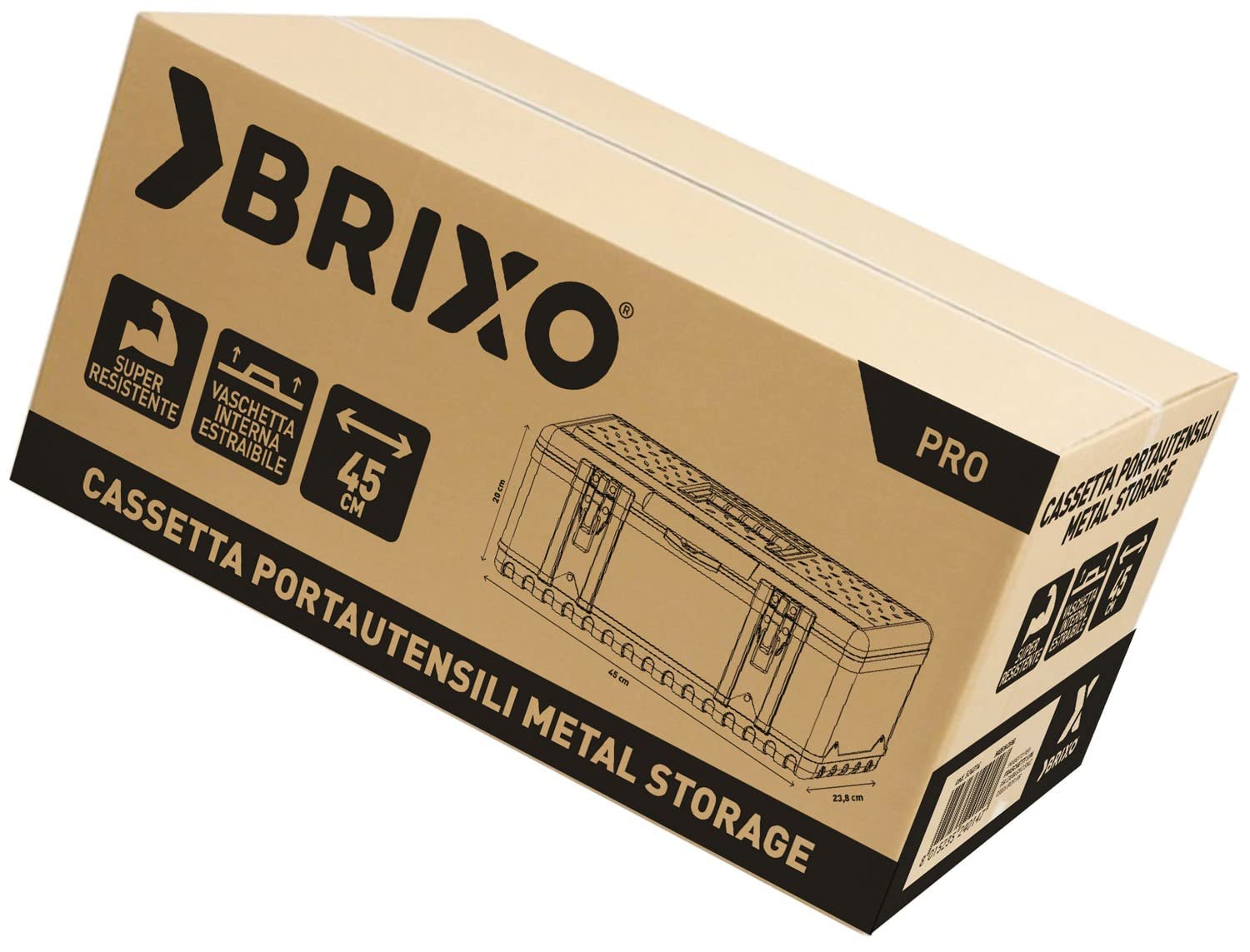 Caja de herramientas de metal 55 x 29 x 22 cm con bandeja Brixo