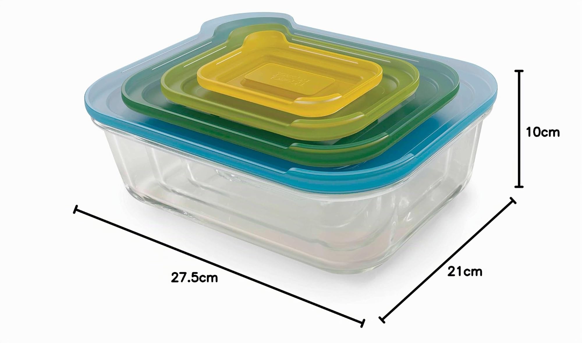 Joseph Joseph Nest Jeu de 4 récipients en verre avec couvercles, empilables, peu encombrants, résistants au four, au congélateur, au micro-ondes et au lave-vaisselle