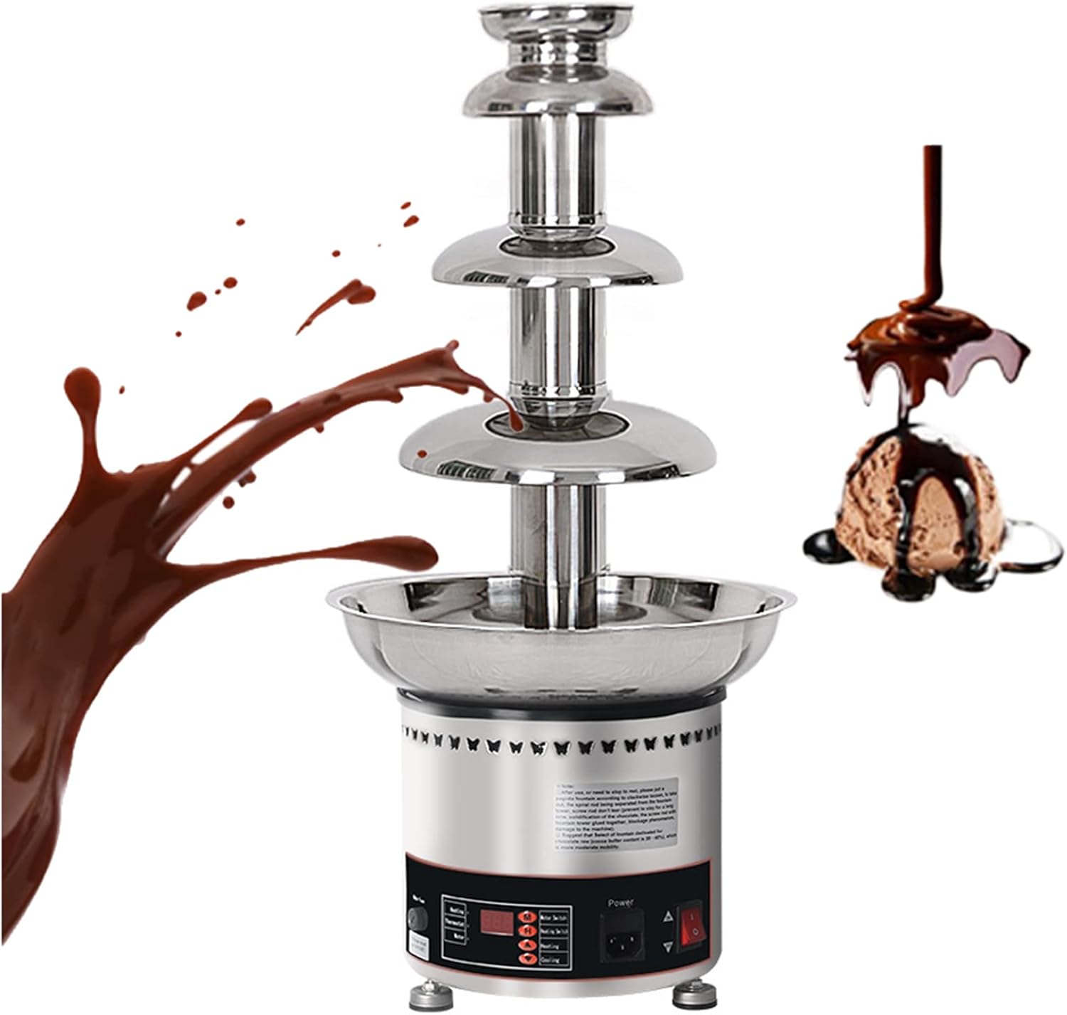 Chocolate Fondue Fountain, 304 Stainless Steel Chocolate Pro Fountain Easy to Assemble 4 Tiers Perfect for Cheese, BBQ Sauce, Ranch, Liqueurs - 6.6-Pound Capacity