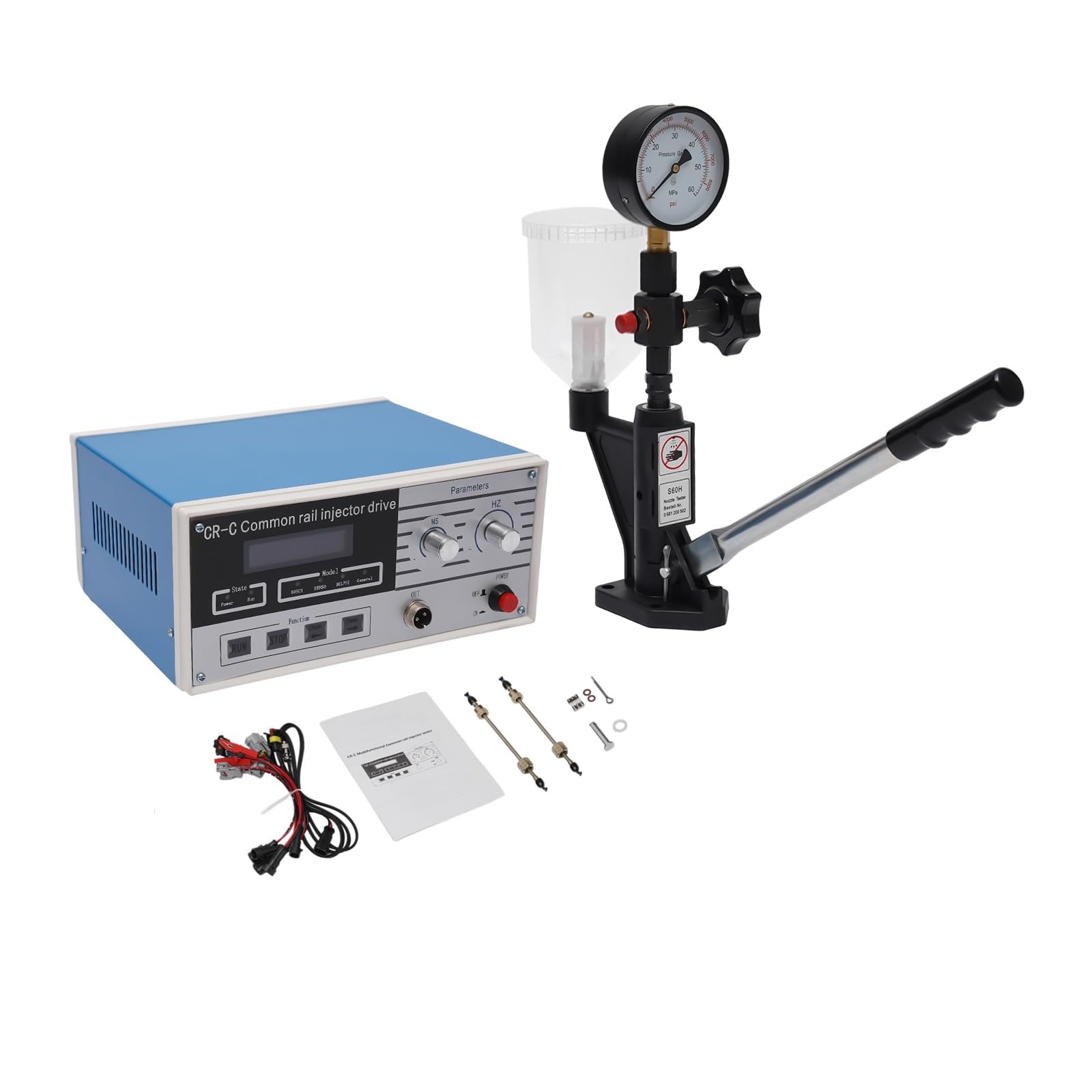 Common Rail Injector Tester Kit, 600 Bar 8000PSI CR-C Multifunction Diesel Common Rail Injector Tester + S60H Fuel Nozzle for 6190/6200/6170 Diesel