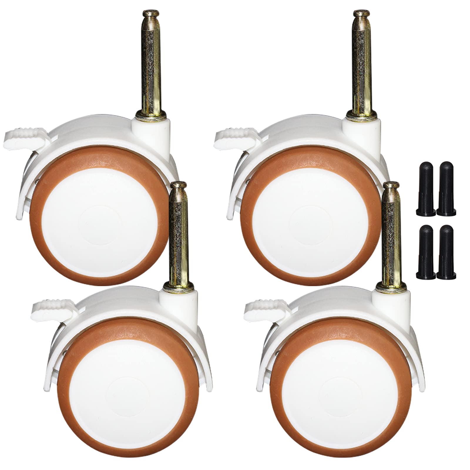 4 Casters for Furniture, Rubber Swivel Casters with Brake 47 mm, Silent, Plunger Casters, for Office Chair, White Bed (47 mm)