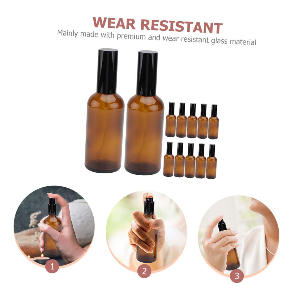 Baluue 12piezas Botellas de Spray de Vidrio Botellas de Spray Resistentes Luz para Aceites Esenciales para Cosméticos y Viajes