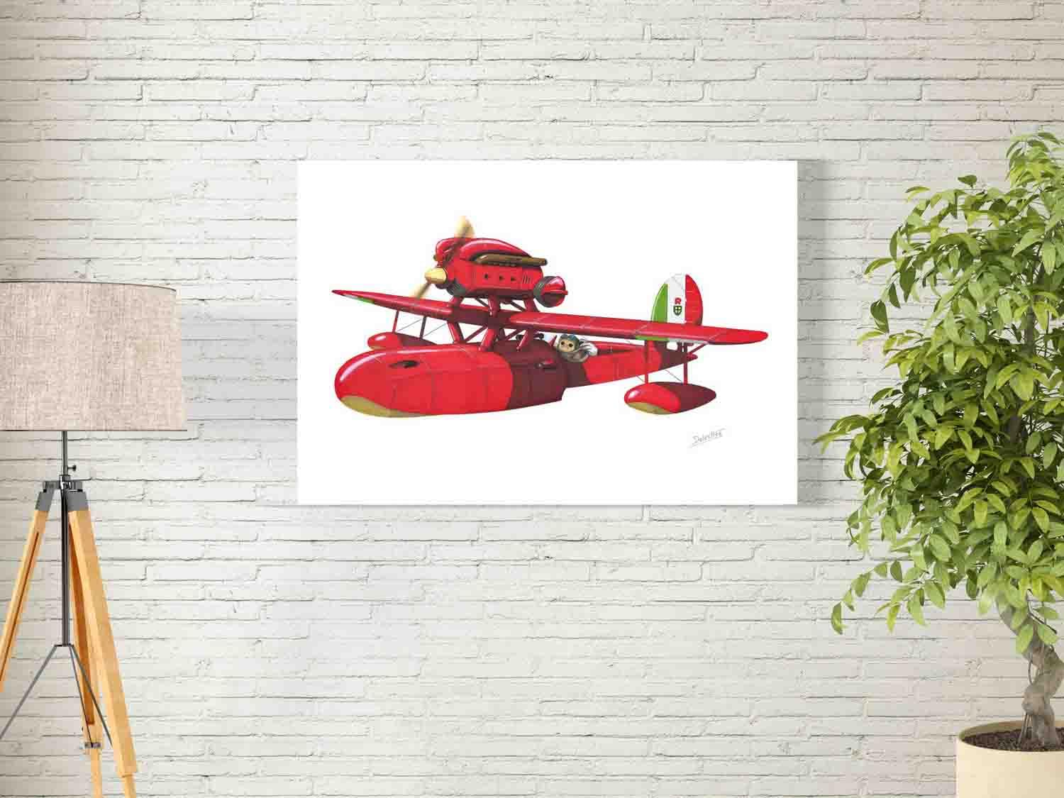 bpa Porco Rosso plane drawing Wall Art for Decoration easy to hang, 90x60cm, 1Pcs