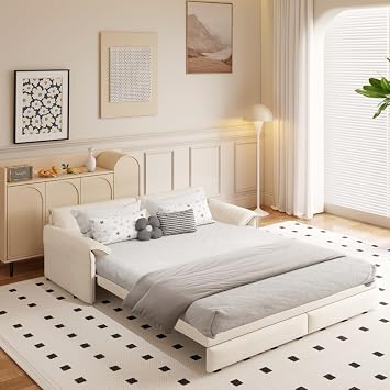 66" Queen Pull Out Sofa Bed, 3-in-1 Convertible Sleeper Sofa with Side Storage,Multi-Functional Velvet Loveseat Bed for Living Room,Bedroom,Apartment 66" + Side Storage + Beige-1
