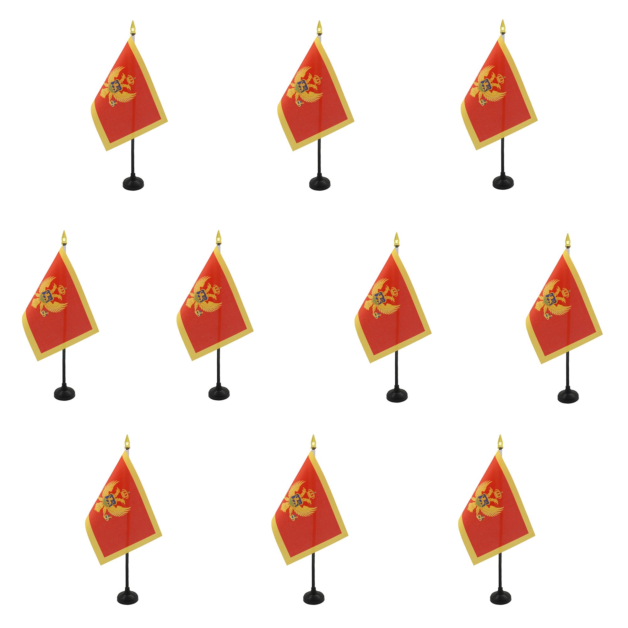 AZ FLAG - Set of 10 Montenegro Table Flag 4'' x 6'' - 10 Small Montenegrin Mini Desk Flags 100% Polyester 15 x 10 cm - Office Flag with 10'' Pole - Golden Spear