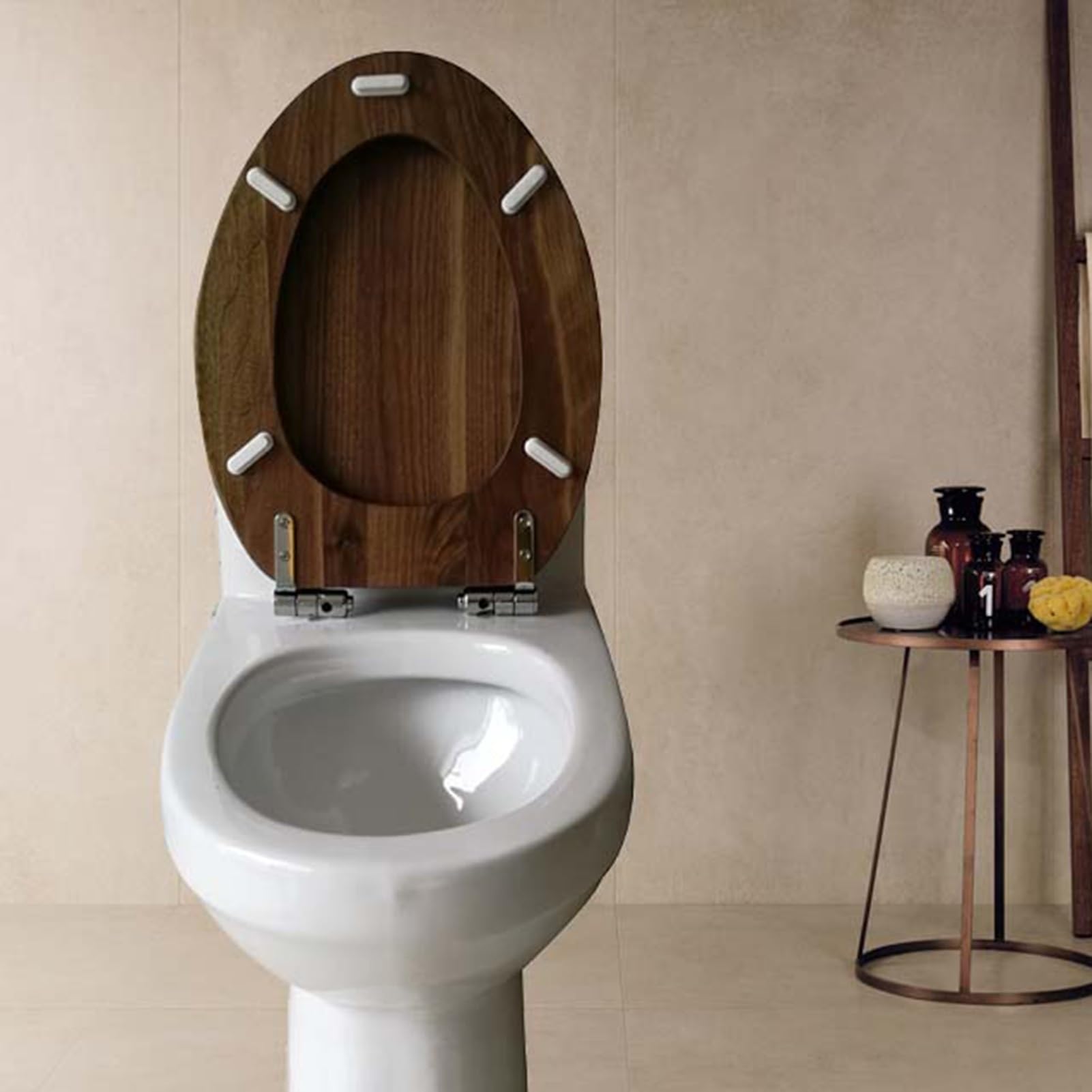 Asiento de inodoro redondo de madera de cierre suave, tapa desmontable fácil de limpiar, bisagras ajustables, duradero, esencial, diseño elegante para mayor comodidad y estilo