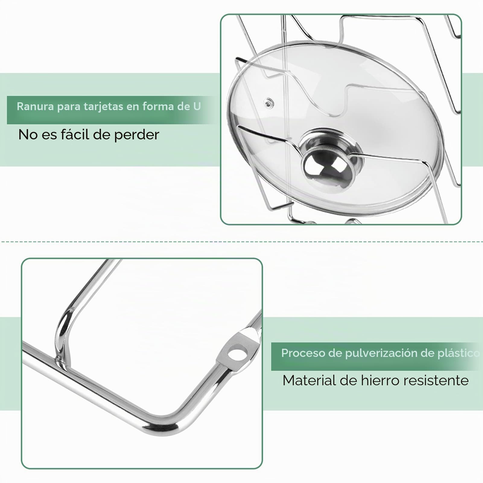 Wakects Porta tapas de cocina para colgar, porta tapas verticales de acero inoxidable, 5 tapas, soporte para ollas de metal, para ollas y vajillas, 40,7 x 25,7 x 7,5 cm
