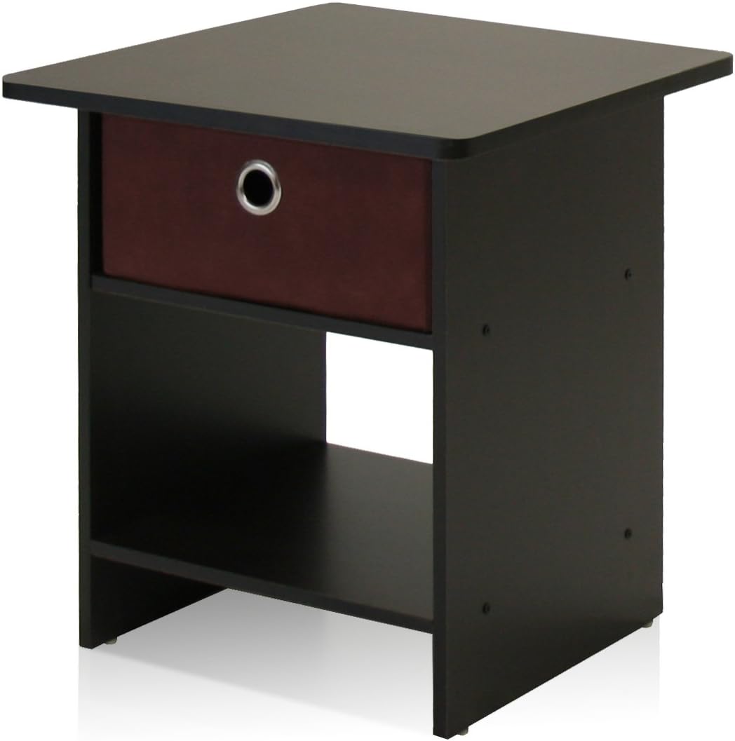 Furinno Dario End Table/ Night Stand Storage Shelf with Bin Drawer, Espresso/Brown