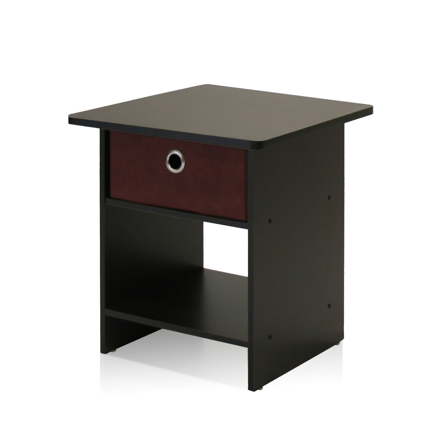 Furinno Dario End Table/ Night Stand Storage Shelf with Bin Drawer, Espresso/Brown