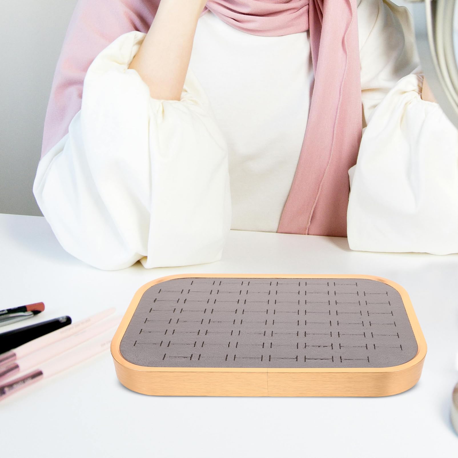 UKCOCO Bandeja de Terciopelo para Guardar Joyas Compartimentos Organizador Rectangular para Exhibir Anillos Aretes y Collares Bandeja para Exhibir Anillos para Mujeres