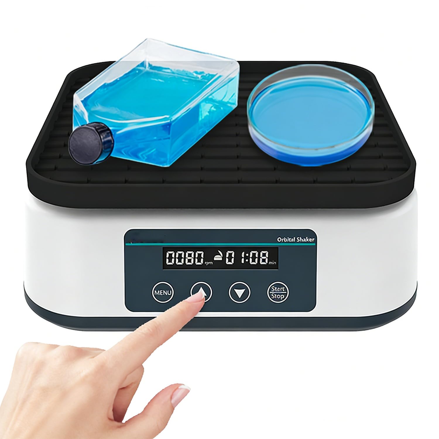 Agitador orbital de laboratorio para placas Petri, velocidad y temporizador ajustables, bandeja universal, pantalla digital LED para agitar y mezclar líquidos