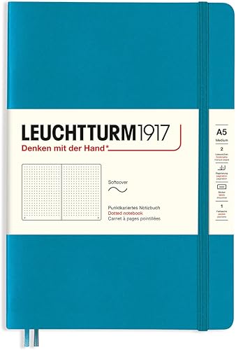 LEUCHTTURM1917 - Cuaderno de tapa blanda mediana A5-123 páginas numeradas para escribir y escribir diario (océano, punteado)