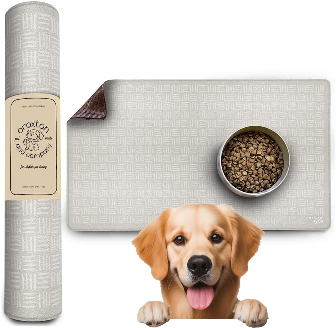 OH RIBBYPUP Waterproof Pet Mat Dog Cat Food & Water Bowl