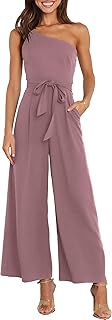 Women Summer Dressy Jumpsuits One Shoulder Sleeveless Casual Wide Leg Pants Romper Jumper 2025 Trendy Fall Outfits