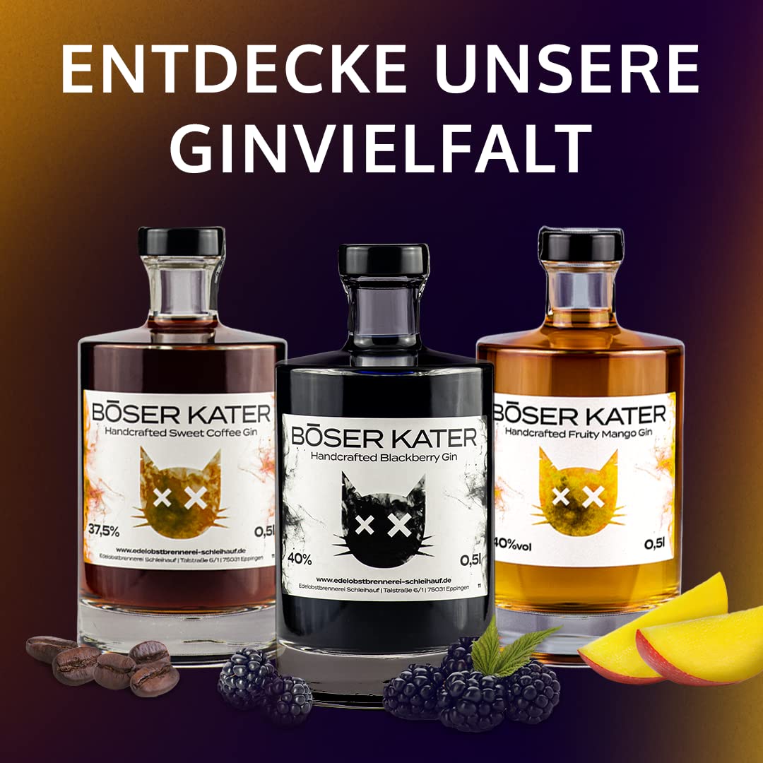 BÖSER KATER Blackberry Gin | Das Original | Handgemacht mit fruchtigem Brombeer Geschmack | Schwarz Violetter Cocktail | Die perfekte Geschenkidee 0,5 l 40% Vol