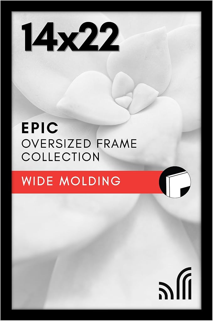 Americanflat 14x22 Picture Frame with Polished Plexiglass - Black Picture Frame - Wide Photo Frames Made of Engineered Wood for Vertical or Horizontal Wall Display - Epic Collection - Black