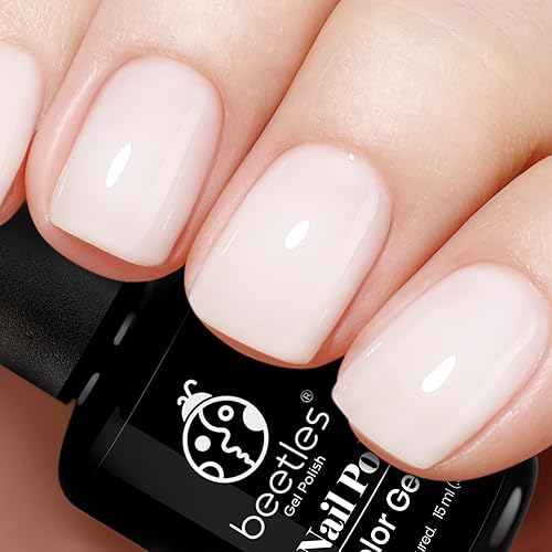 Beetles - Esmalte de uñas de gel neutro de 0.5 onzas líquidas, 0.5 onzas, color blanco perlado, color nude, translúcido, lámpara de uñas UV LED,