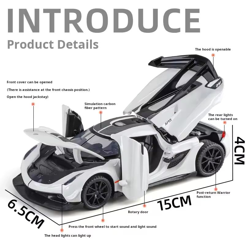 Image of 1:32 Scale Koenigsegg Jesko Die-Cast Toy Car - Pull Back Metal Model with Openable Doors, LED Lights & Music - Alloy Mini Car Gift for Kids, Boys & Collectors 【Color As Per Stock】