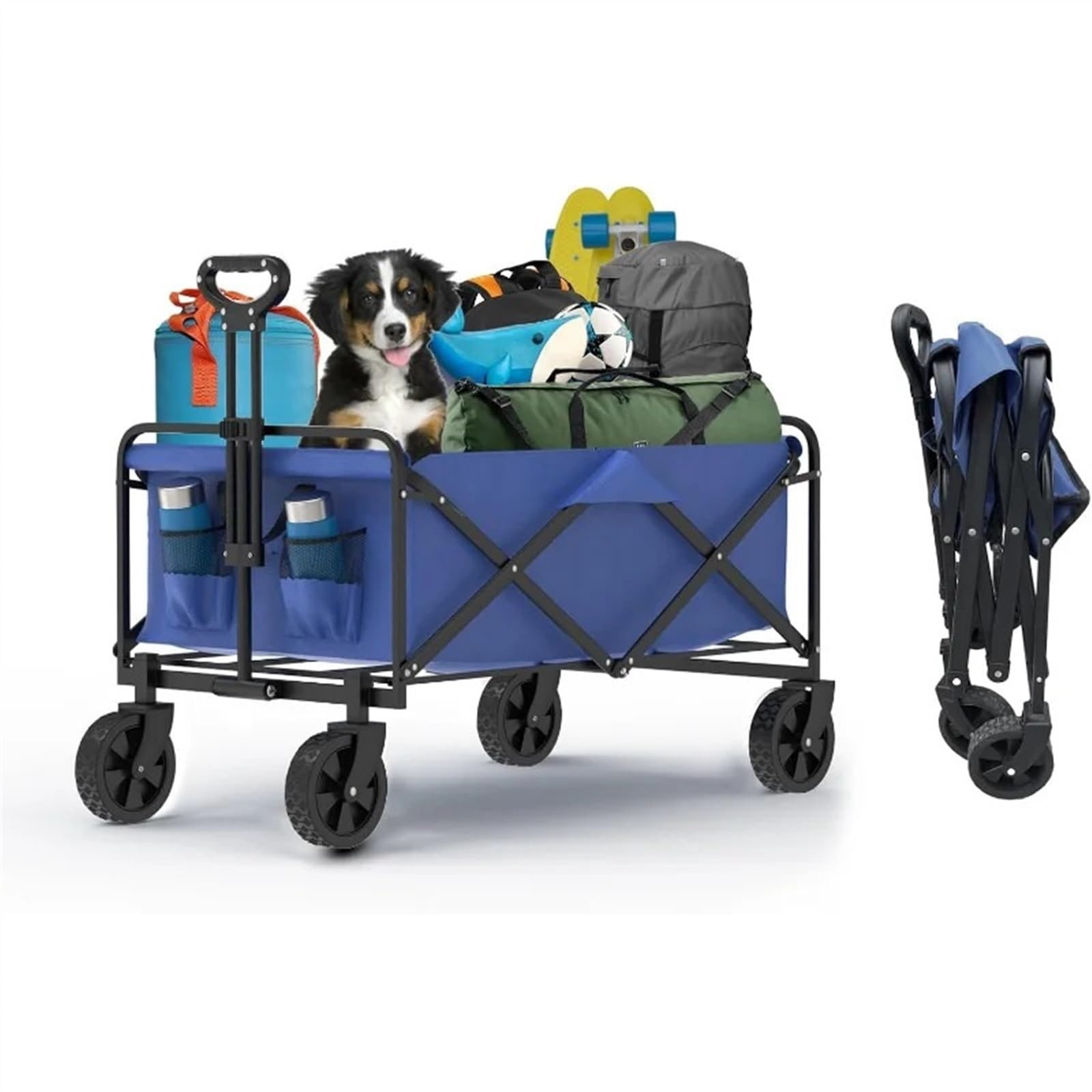 Caddie de livres pliable et chariot de jardin bleu multi-usage