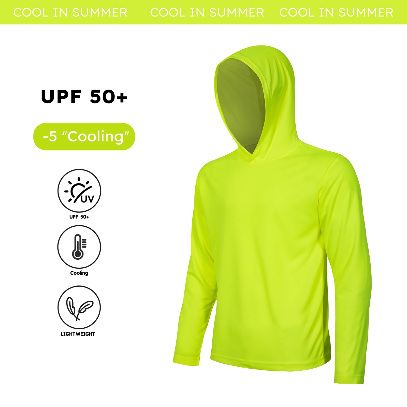 Paquete de 4 camisetas con capucha para hombre, con protección solar UPF 50+, de manga larga, de secado rápido, ligeras, para correr, entrenamiento, senderismo, pesca