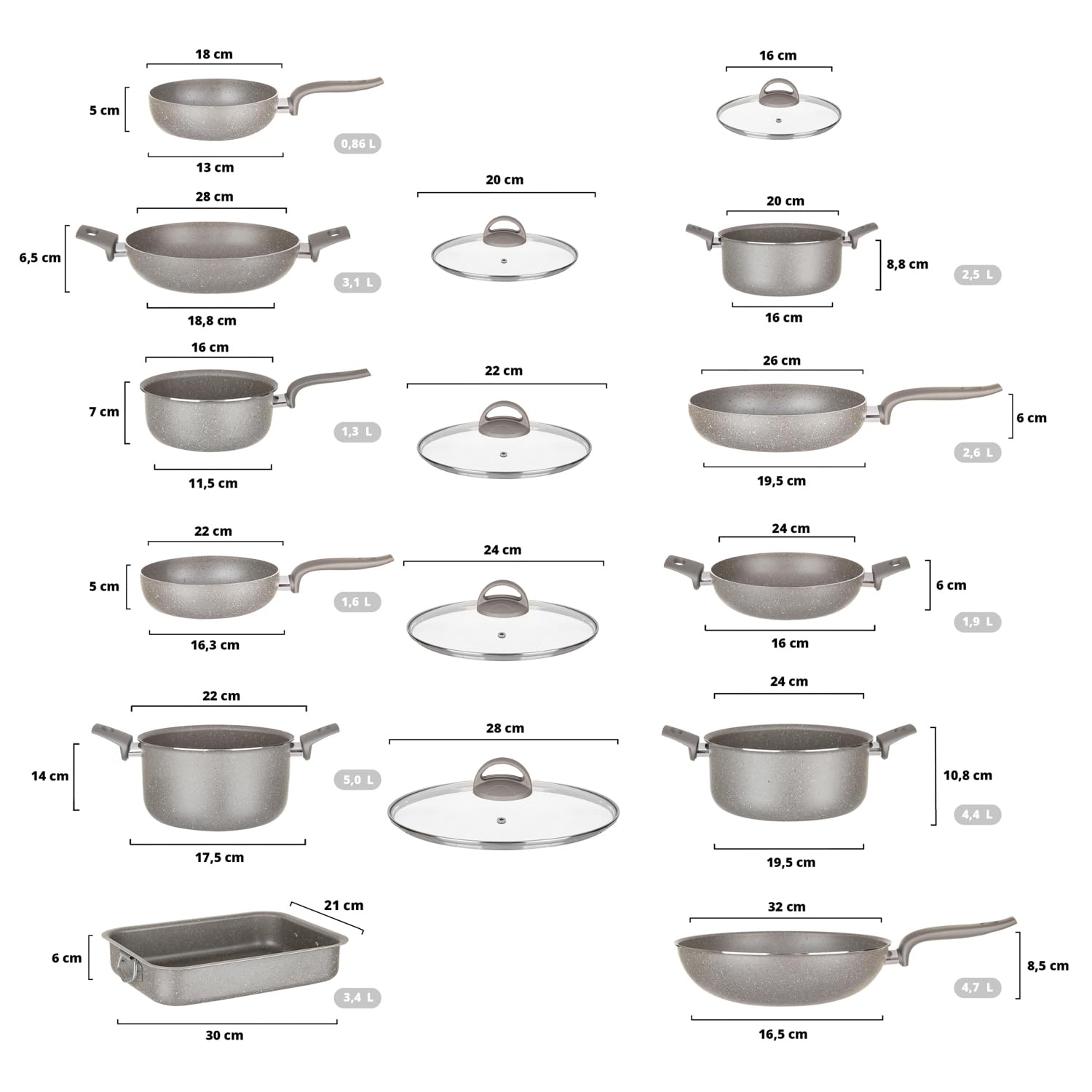 KASANOVA Set pentole per piani cottura tradizionali, set di pentole antiaderente, Batteria di Pentole, cottura salutare, rapida e uniforme. Made in Italy (16 pezzi)