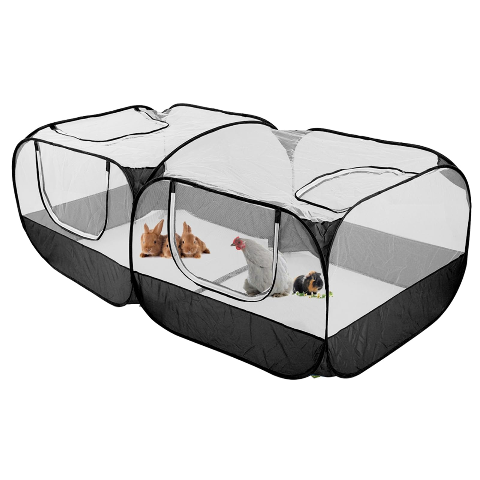 Tragbarer Hühnerstall, Laufstall für Kleintiere, faltbares Haustiergehege, Outdoor-Haustierzaun, Hühnerstall mit abnehmbarem Boden und atmungsaktiven Netzwänden (Schwarz)