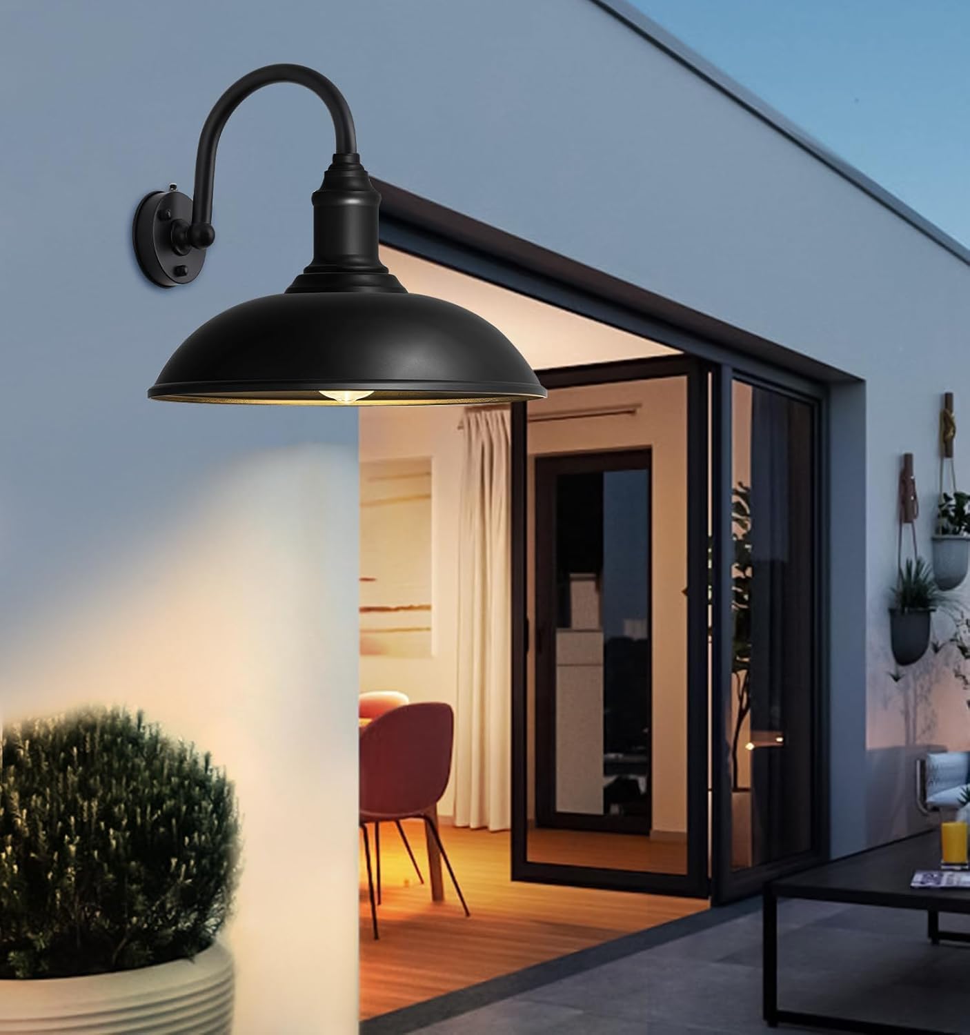 Large 18" Outdoor Barn Gooseneck Light Dusk to Dawn, Classic Farmhouse Barn Wall Sconce, Gooseneck Lighting for Porch, Garage