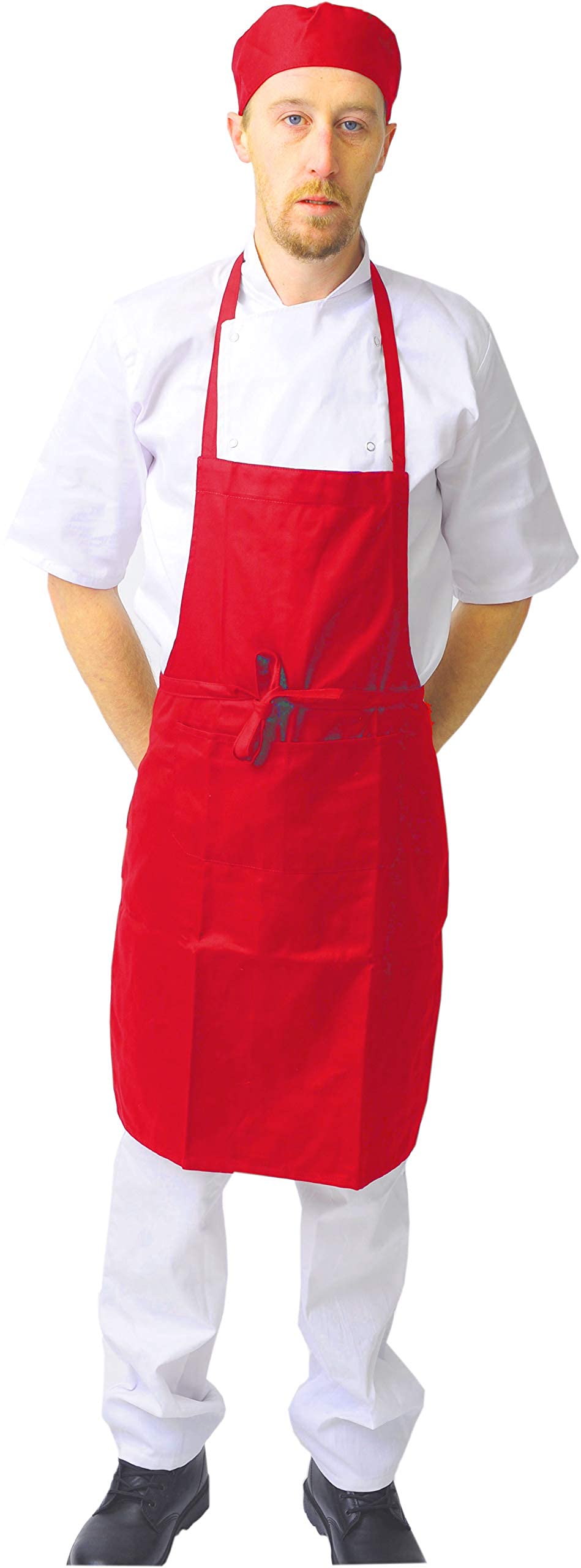Black Pepper Delantal de polialgodón con cuello halter y bolsillo para chefs, camareros, restaurantes, Rojo (sin bolsillo), Taille unique