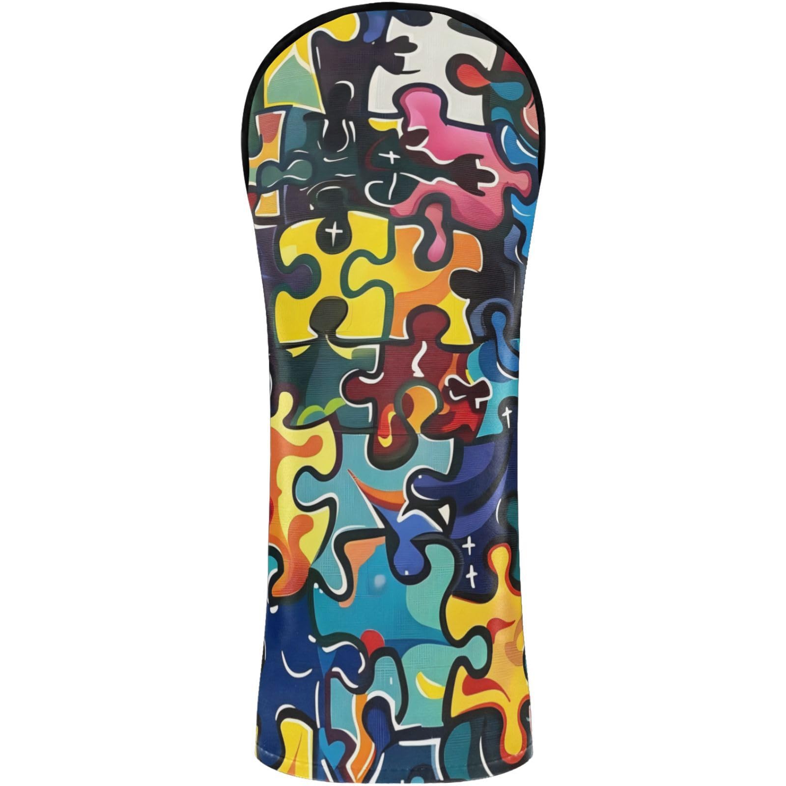 Golf Club Head Cover Headcover with Interchangeable No. Tags for Woods and Driver Fairway Hybrid Puzzle Colorful Pattern