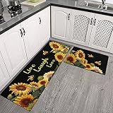 Sunflower Kitchen Rugs and Mats Sunflower Rugs Set for Kitchen Rug Black Live Love Laugh Sunflower K