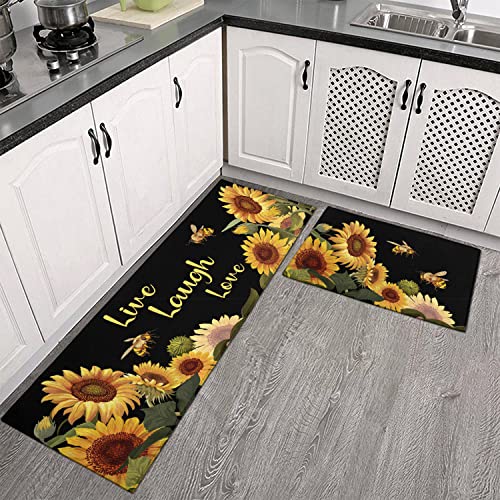 Sunflower Kitchen Rugs And Mats Sunflower Rugs Set For Kitchen Rug Black Live Love Laugh Sunflower Kitchen Rugs Sets Non-Slip Floor Mat Doormat Runner Rug For Kitchen, Laundry, Living Room, Front Door #TOP4