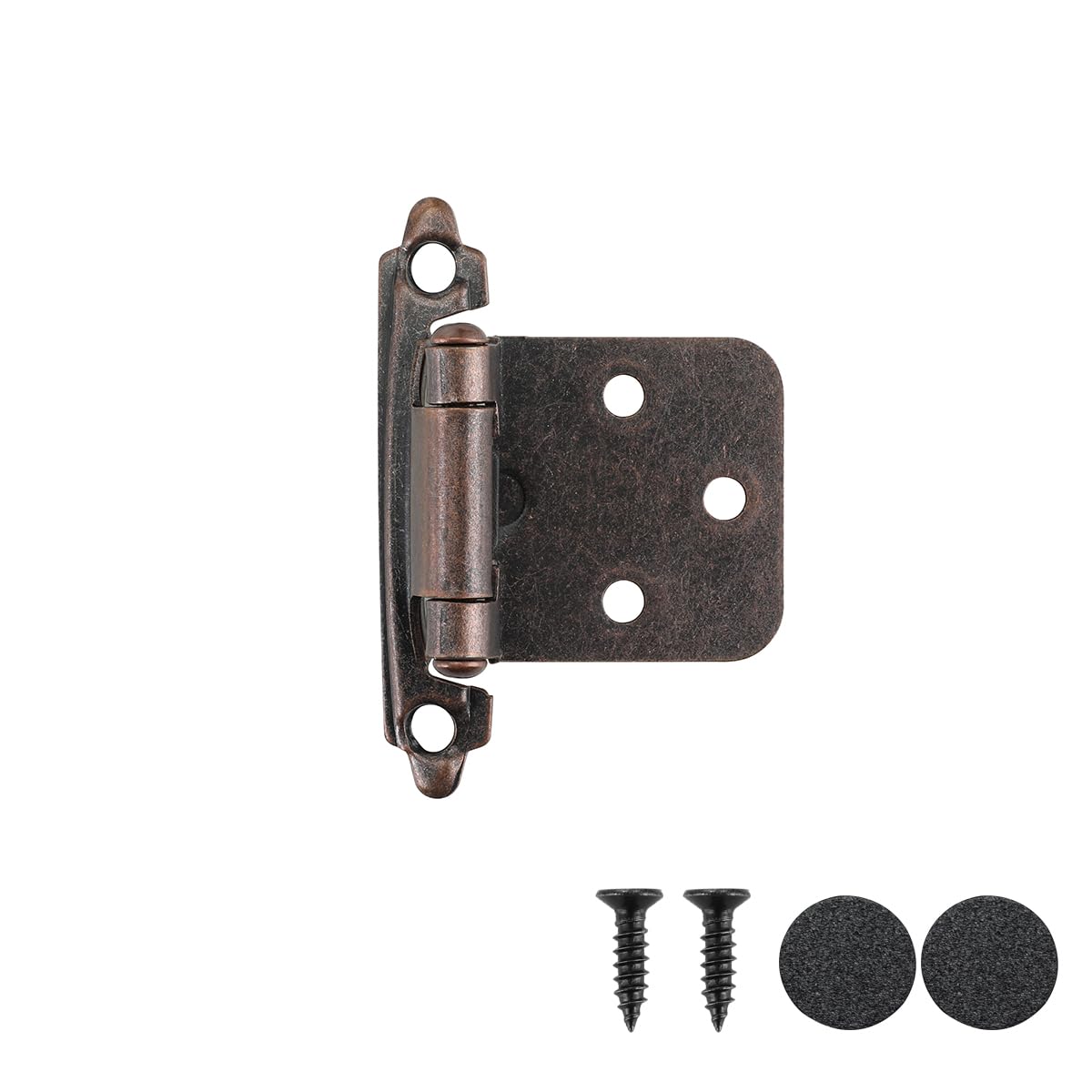 JQK 1/2 Inch Overlay Cabinet Door Hinges Oil Rubbed Bronze, 50 Pack 25 Pairs Flush Face Mount Cupboard Self-Closing Kitchen Cabinet Hinges with Door Bumper, CH200-ORB-P50