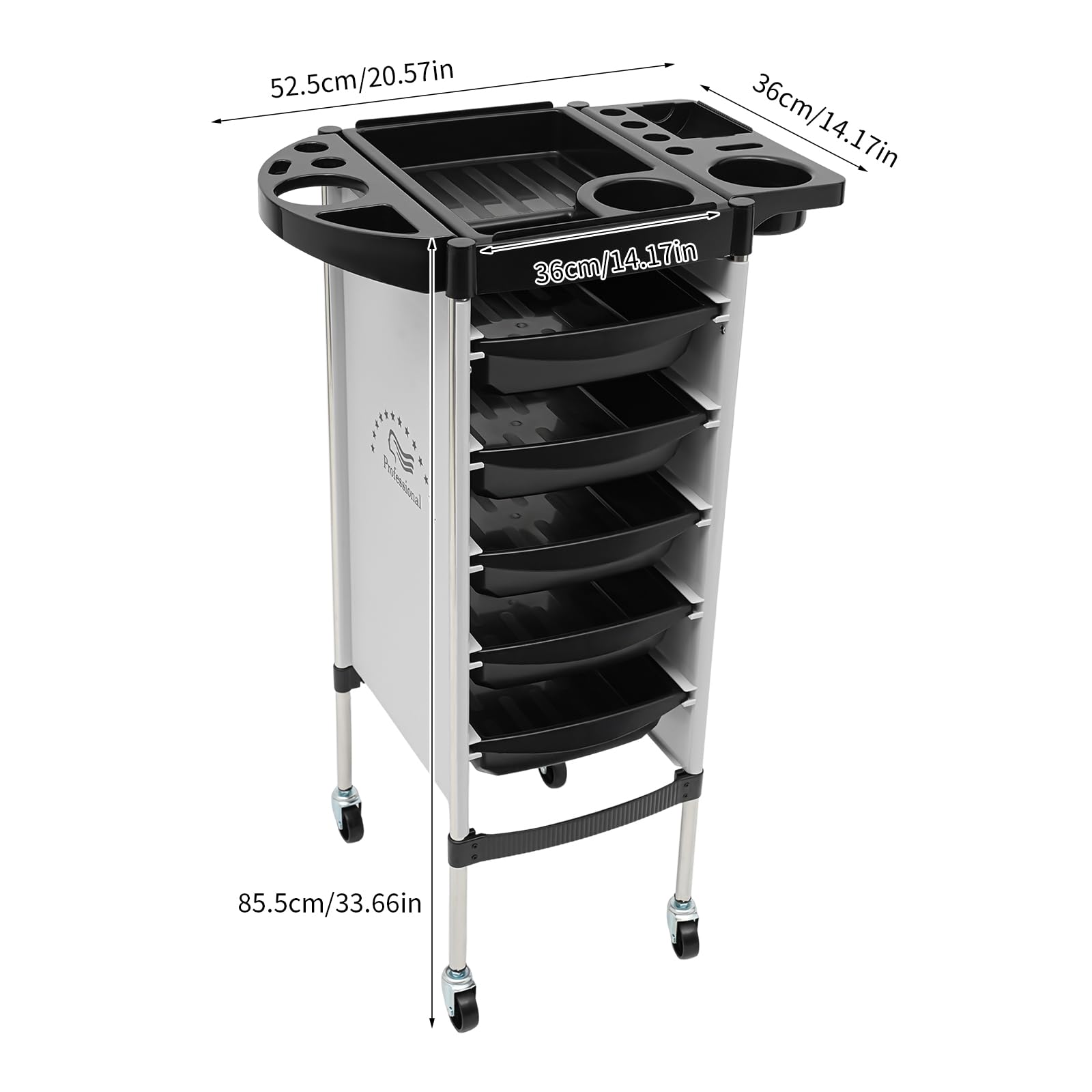 Carrito de peluquería con ruedas con 5 cajones y ruedas, carrito de trabajo peluquero para estilista peluquería peluquería peluquería spa blanco