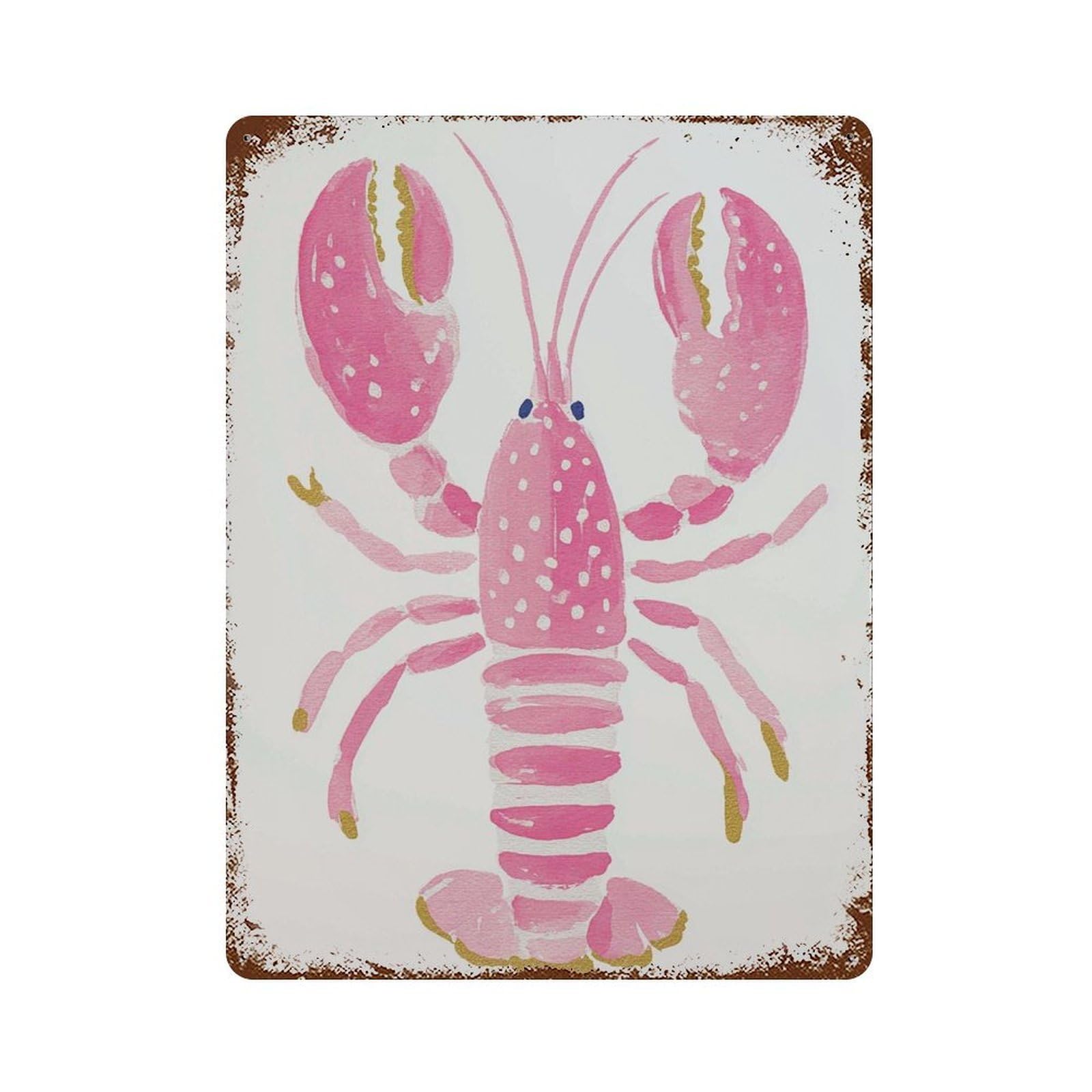 xiaoxiaoshen Pink Lobster Coastal Kitchen Nautical Beach Cute Sea Creature Watercolor Ocean A Wall Decor Art Metal Tin Poster Modern Home Decor Art Home Bar Shop Decorations Vintage Sign 40x30cm