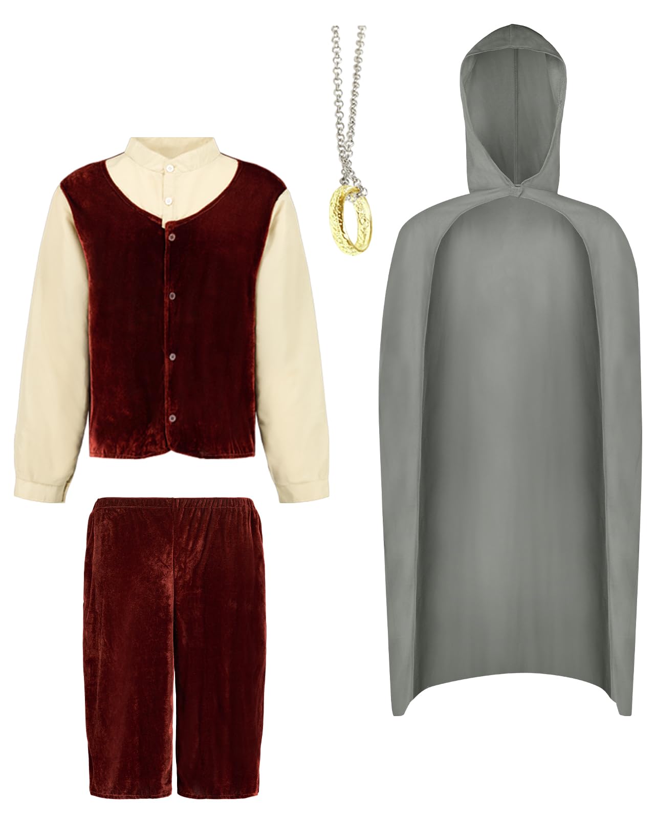 Funidelia Disfraz Oficial de Frodo - El Señor de los Anillos para hombre, Incluye camisa con chaleco, pantalón, capa, anillo, El Hobbit - Traje para adultos para Carnaval y Halloween - Talla L