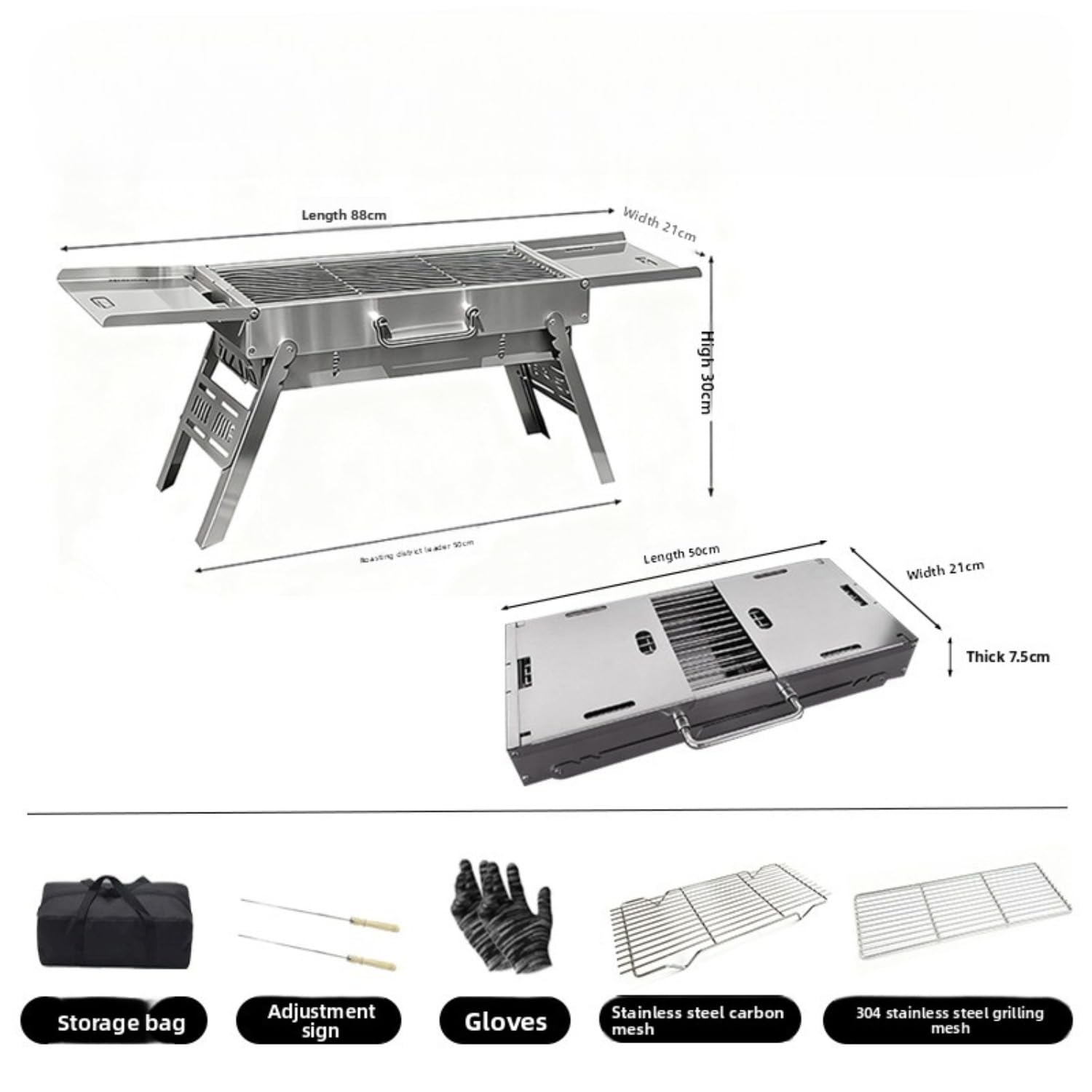 Barbecue portatile pieghevole a carbonella, griglia da campeggio in acciaio inox ispessito, design compatto per un facile trasporto e utilizzo