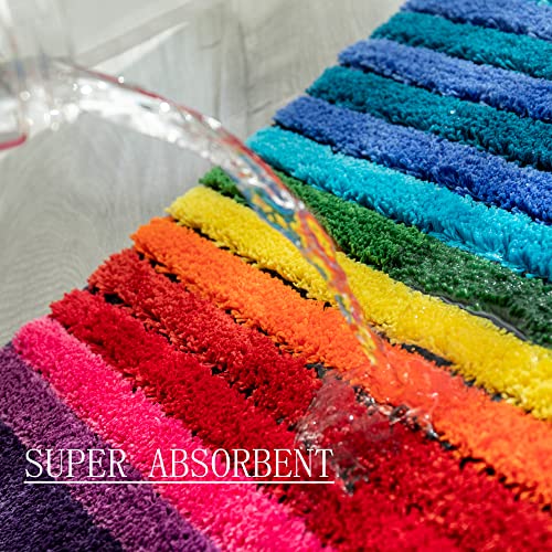 NIENLCIP Rainbow Bath Mat Colorful Bathroom Rugs Super Soft and Absorbent Microfiber Plush Bath Rugs with Non-Slip Backing for Bathroom Machine Washable 19 X 27 Inches - Image 4